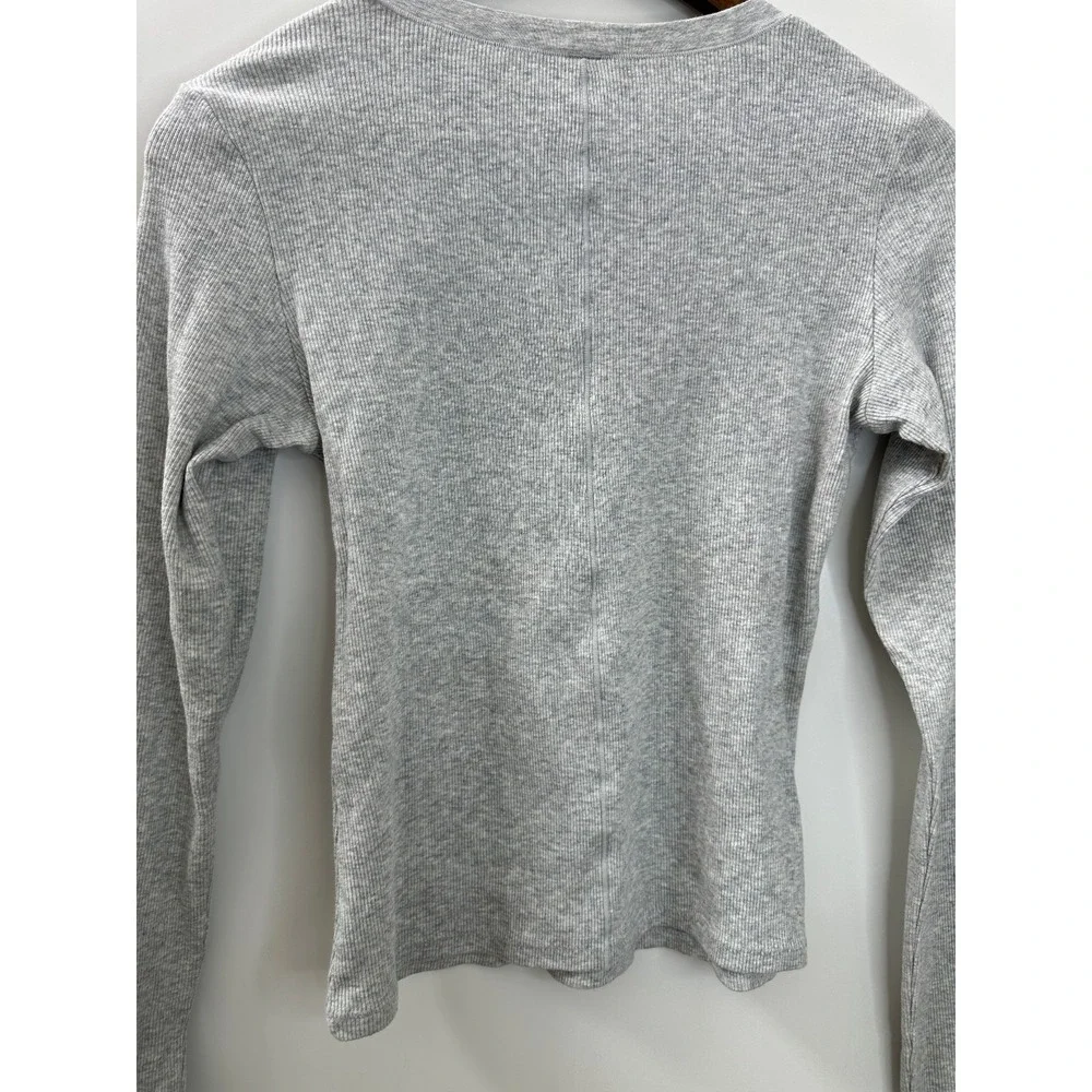 SKIMS Ribbed Cotton Blend Crew Neck Long Sleeve Large Top Light Heather Gray - Picture 10 of 12